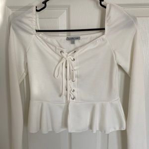 White long sleeve semi crop top